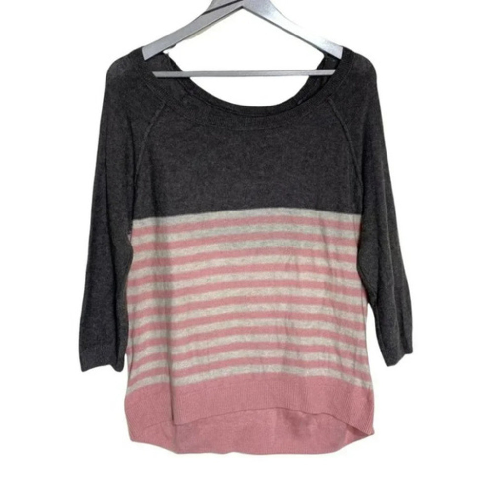 American Eagle Sweater M Gray Pink Striped Colorblock Wool Blend‎ Scoop Neck